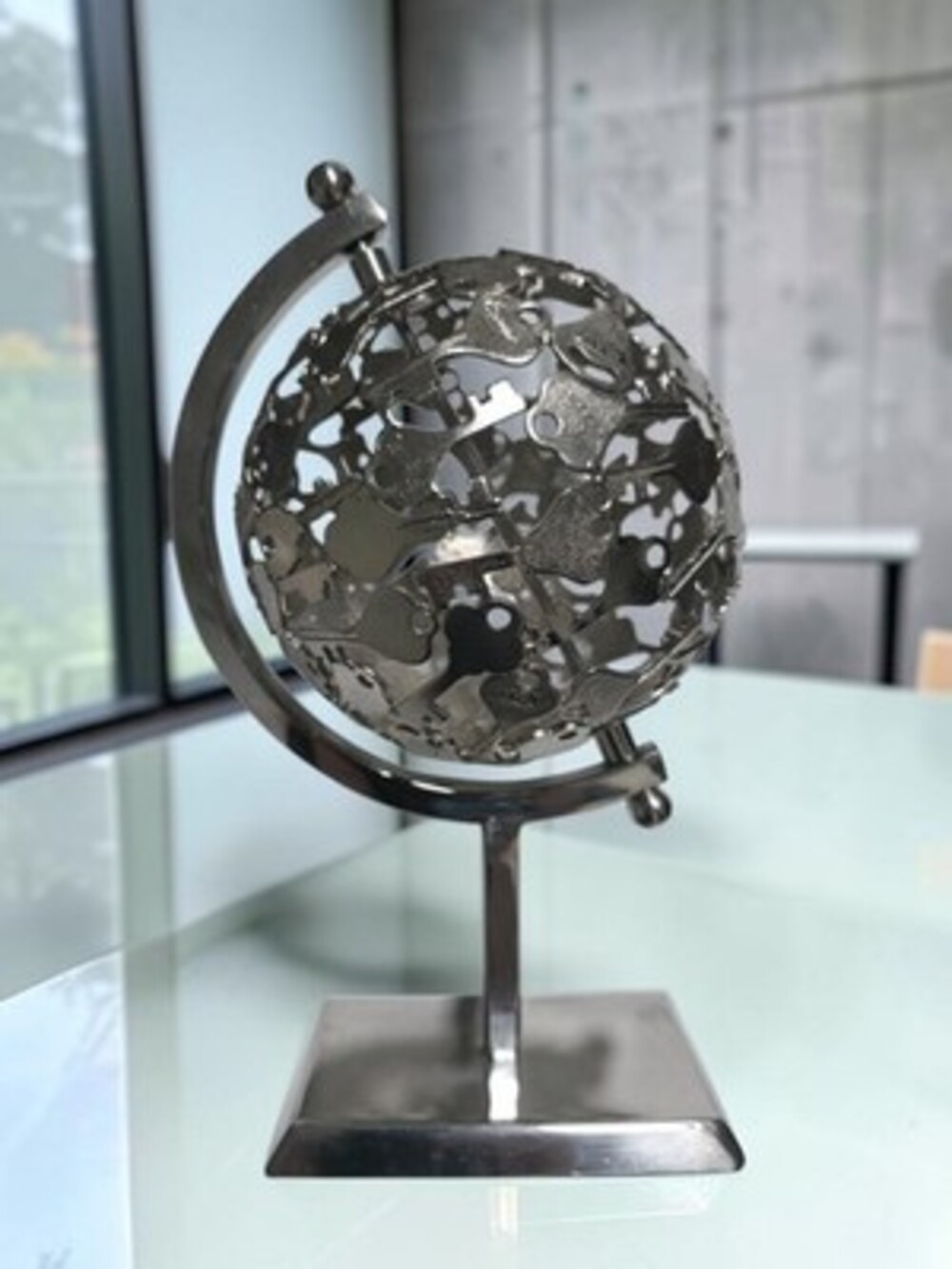 Vintage Welded Metal Key Globe Sculpture – "Keys to the World" Home Decor